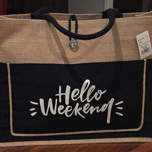 Tote Bag-Burlap/Jute -"Hello Weekend"-Fun!
